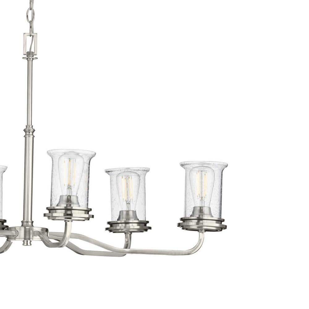 Progress Lighting Winslett Collection 6-Light Brushed Nickel Clear Seeded Glass Coastal Chandelier Light