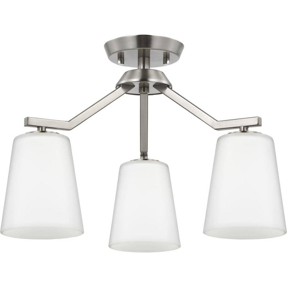 Progress Lighting Vertex Collection 3-Light Brushed Nickel Etched White Contemporary Convertible Chandelier