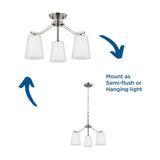 Progress Lighting Vertex Collection 3-Light Brushed Nickel Etched White Contemporary Convertible Chandelier