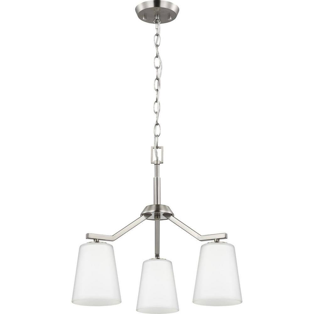Progress Lighting Vertex Collection 3-Light Brushed Nickel Etched White Contemporary Convertible Chandelier