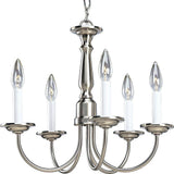 Progress Lighting Five-Light Brushed Nickel White Candles Traditional Chandelier Light