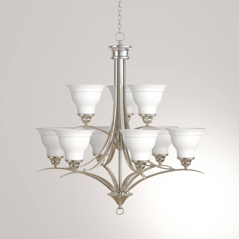 Progress Lighting Trinity Collection 9-Light Brushed Nickel Etched Glass Traditional Chandelier Light