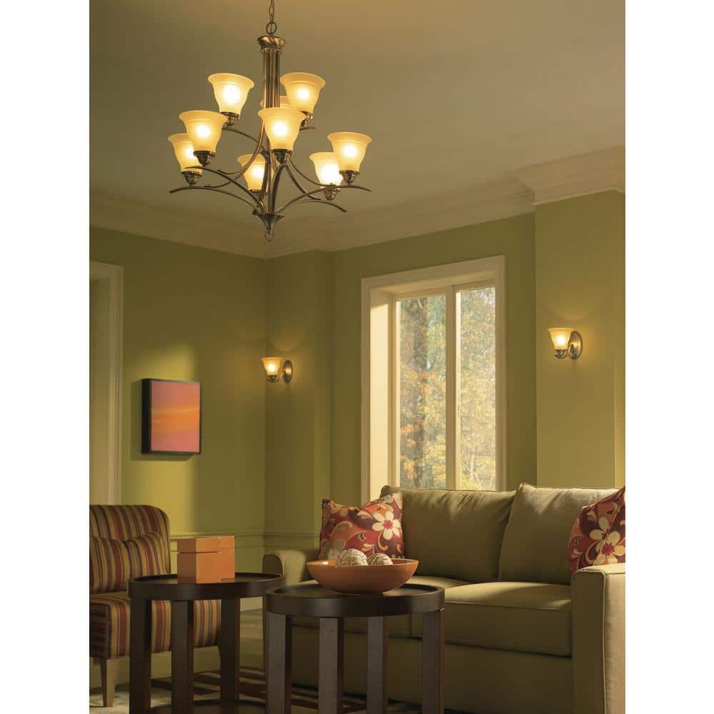 Progress Lighting Trinity Collection 9-Light Brushed Nickel Etched Glass Traditional Chandelier Light