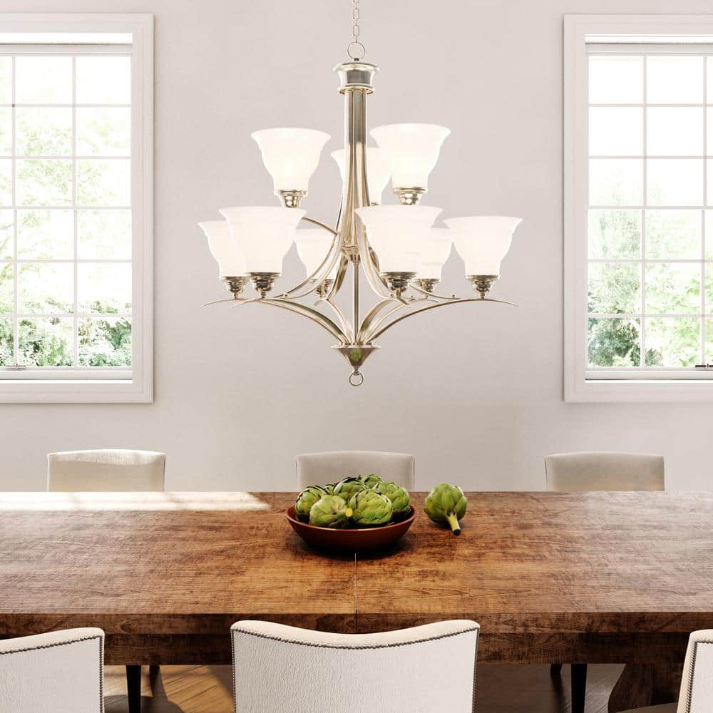 Progress Lighting Trinity Collection 9-Light Brushed Nickel Etched Glass Traditional Chandelier Light