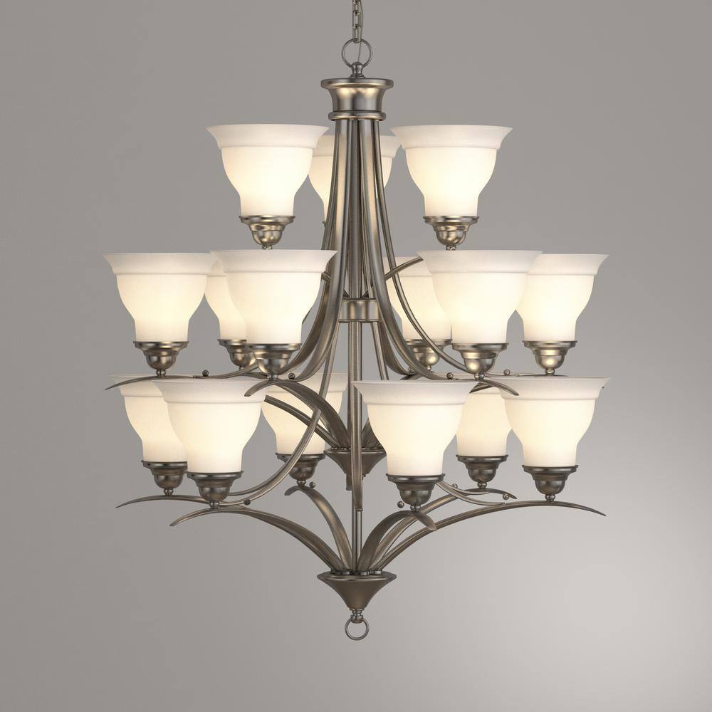 Progress Lighting Trinity Collection 15-Light Brushed Nickel Etched Glass Traditional Chandelier Light