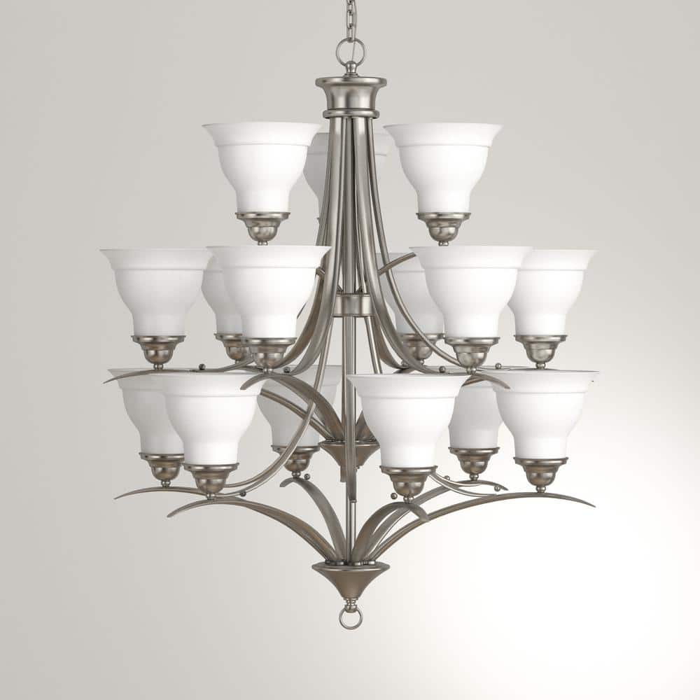 Progress Lighting Trinity Collection 15-Light Brushed Nickel Etched Glass Traditional Chandelier Light