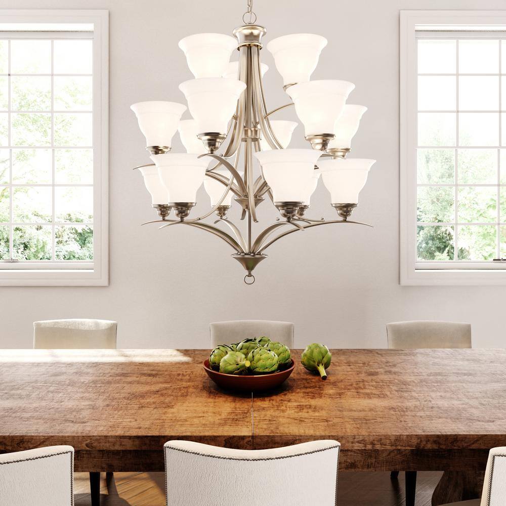 Progress Lighting Trinity Collection 15-Light Brushed Nickel Etched Glass Traditional Chandelier Light