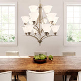 Progress Lighting Trinity Collection 15-Light Brushed Nickel Etched Glass Traditional Chandelier Light