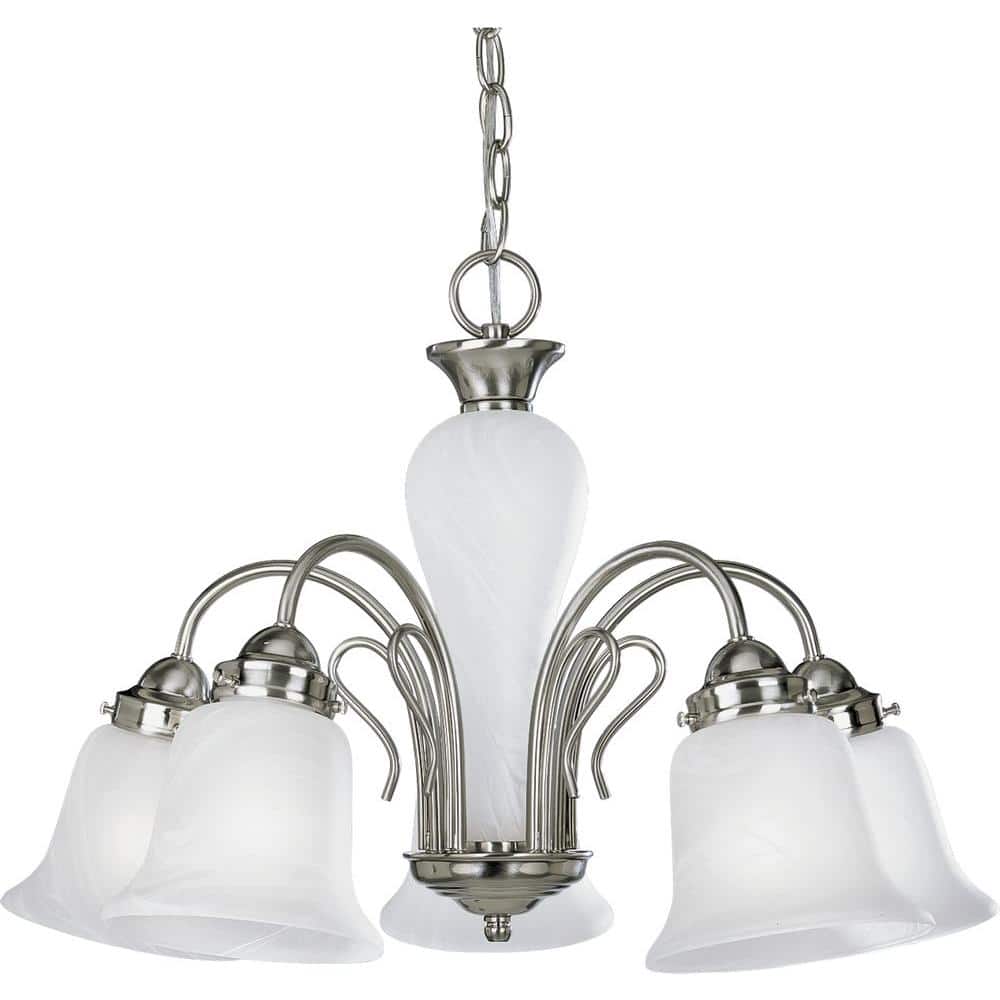 Progress Lighting Bedford Collection 5-Light Brushed Nickel Etched Alabaster Glass Traditional Chandelier Light
