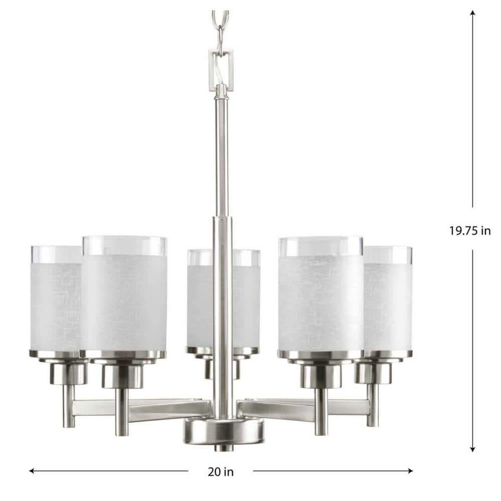 Progress Lighting Alexa Collection 5-Light Brushed Nickel Etched Linen With Clear Edge Glass Modern Chandelier Light