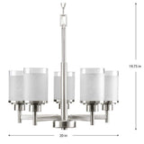 Progress Lighting Alexa Collection 5-Light Brushed Nickel Etched Linen With Clear Edge Glass Modern Chandelier Light