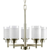 Progress Lighting Alexa Collection 5-Light Brushed Nickel Etched Linen With Clear Edge Glass Modern Chandelier Light