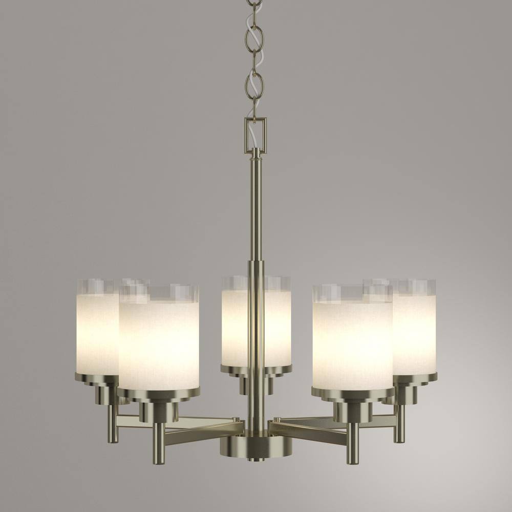 Progress Lighting Alexa Collection 5-Light Brushed Nickel Etched Linen With Clear Edge Glass Modern Chandelier Light