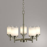Progress Lighting Alexa Collection 5-Light Brushed Nickel Etched Linen With Clear Edge Glass Modern Chandelier Light