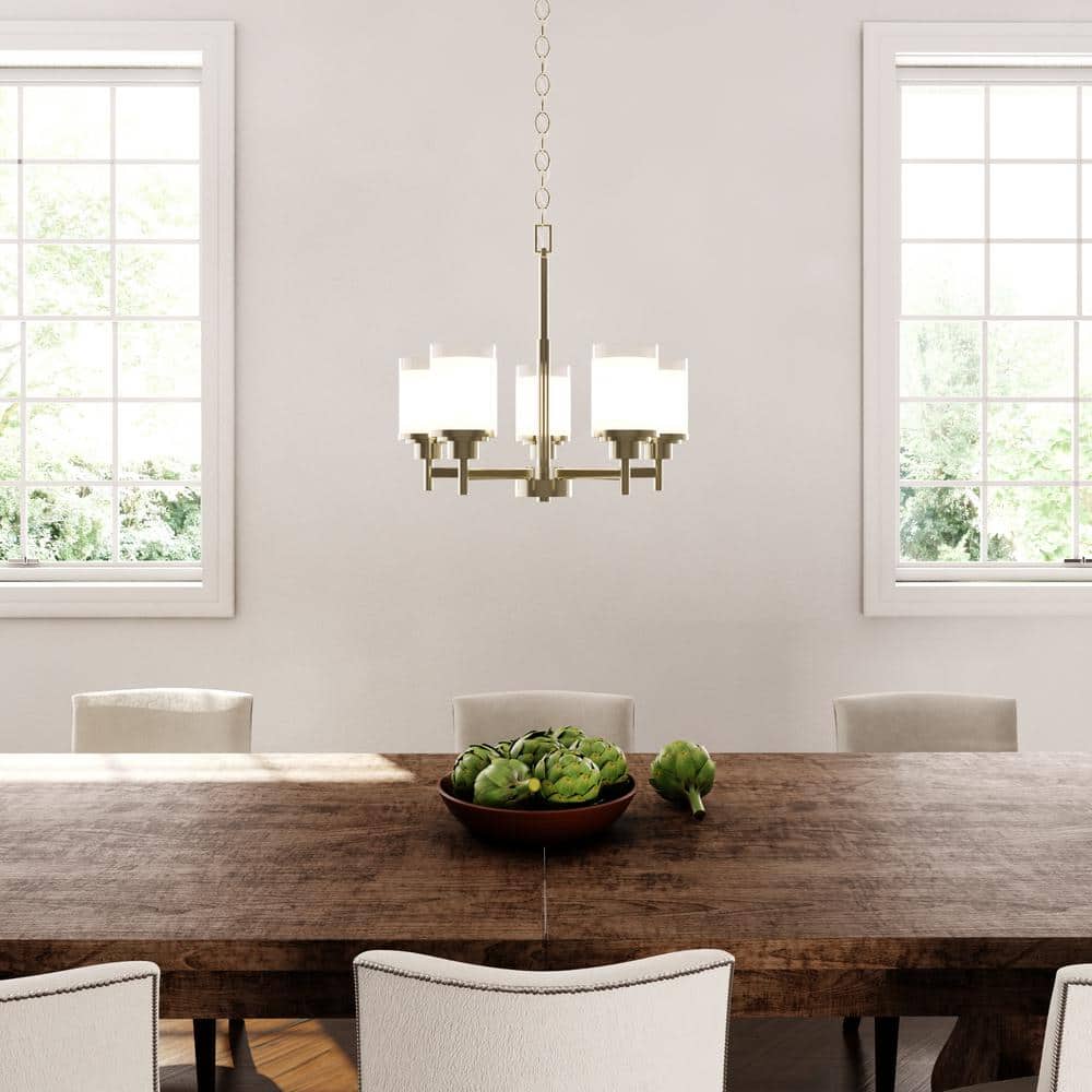 Progress Lighting Alexa Collection 5-Light Brushed Nickel Etched Linen With Clear Edge Glass Modern Chandelier Light