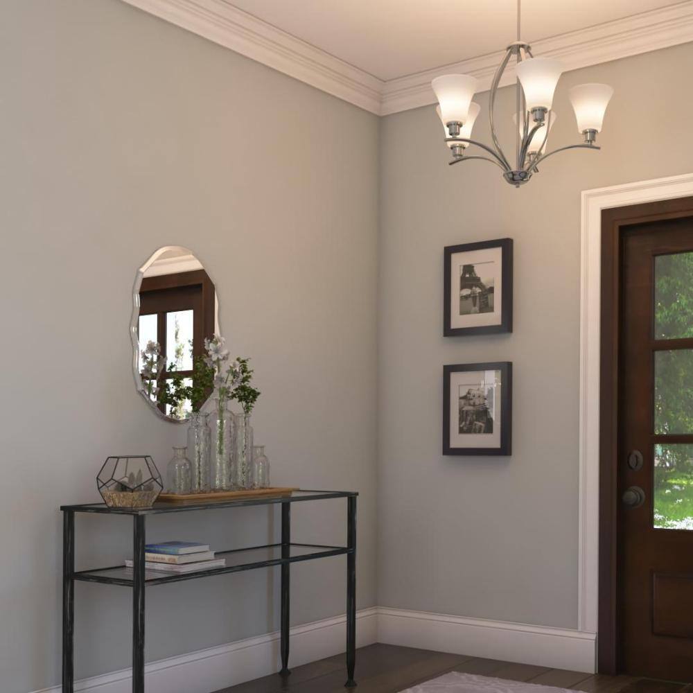Progress Lighting Joy Collection 5-Light Brushed Nickel Etched White Inside Glass Traditional Chandelier Light