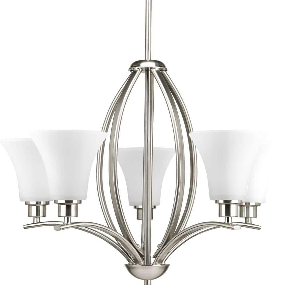 Progress Lighting Joy Collection 5-Light Brushed Nickel Etched White Inside Glass Traditional Chandelier Light