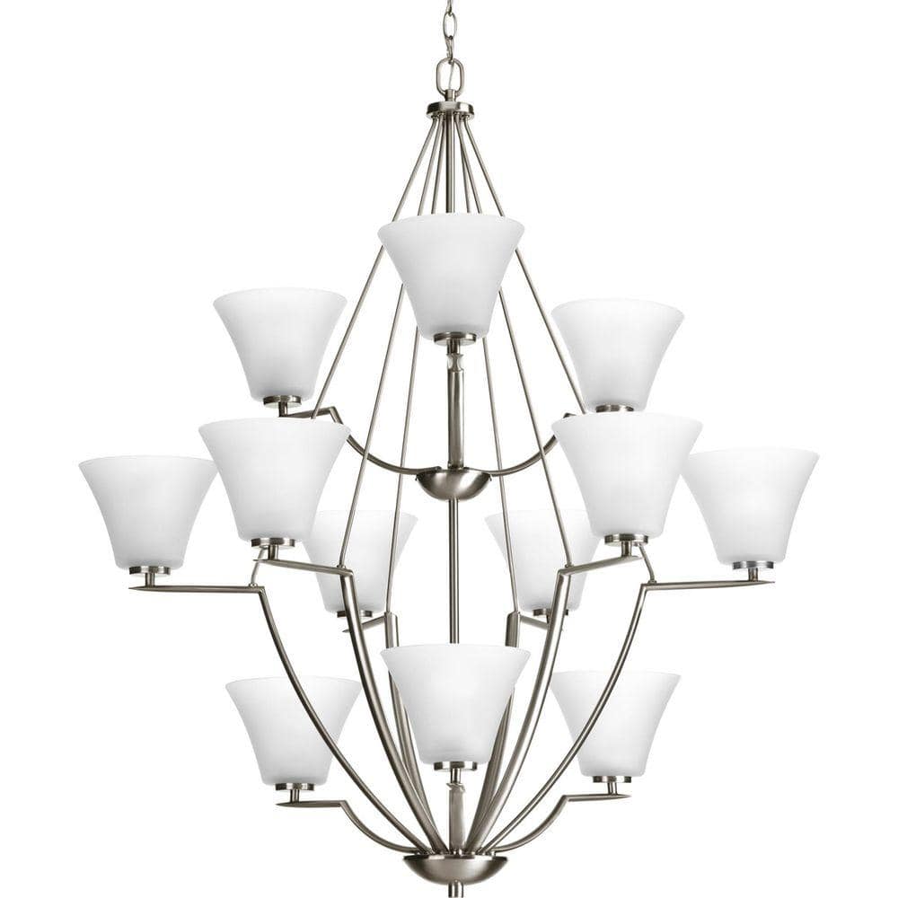 Progress Lighting Bravo Collection 12-Light Brushed Nickel Etched Glass Modern Chandelier Light