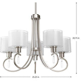 Progress Lighting Invite Collection 5-Light Brushed Nickel White Silk Mylar Shade New Traditional Chandelier Light