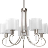 Progress Lighting Invite Collection 5-Light Brushed Nickel White Silk Mylar Shade New Traditional Chandelier Light