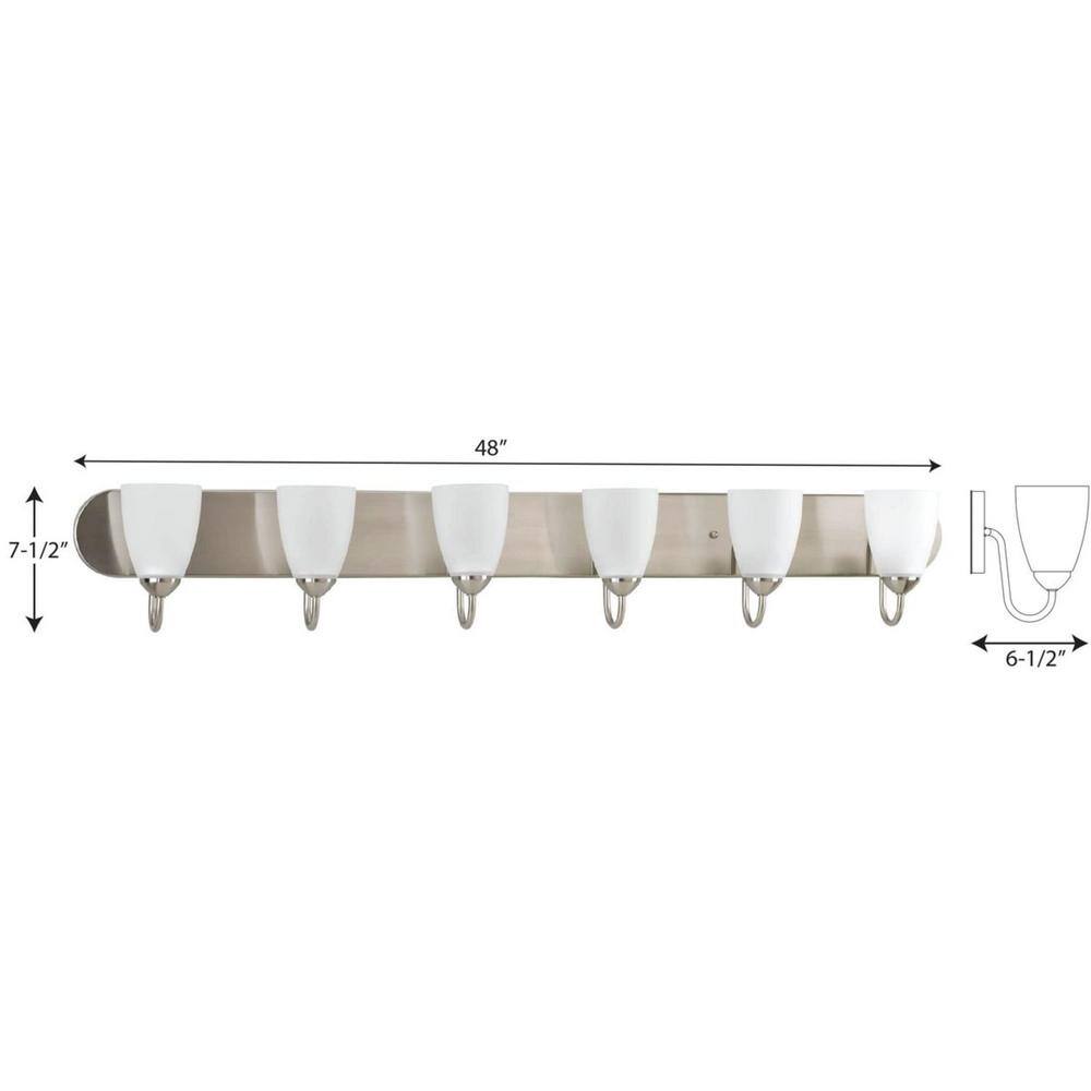 Progress Lighting Gather Collection 48 in. 6-Light Brushed Nickel Etched Glass Bath Vanity Light, P2714-09