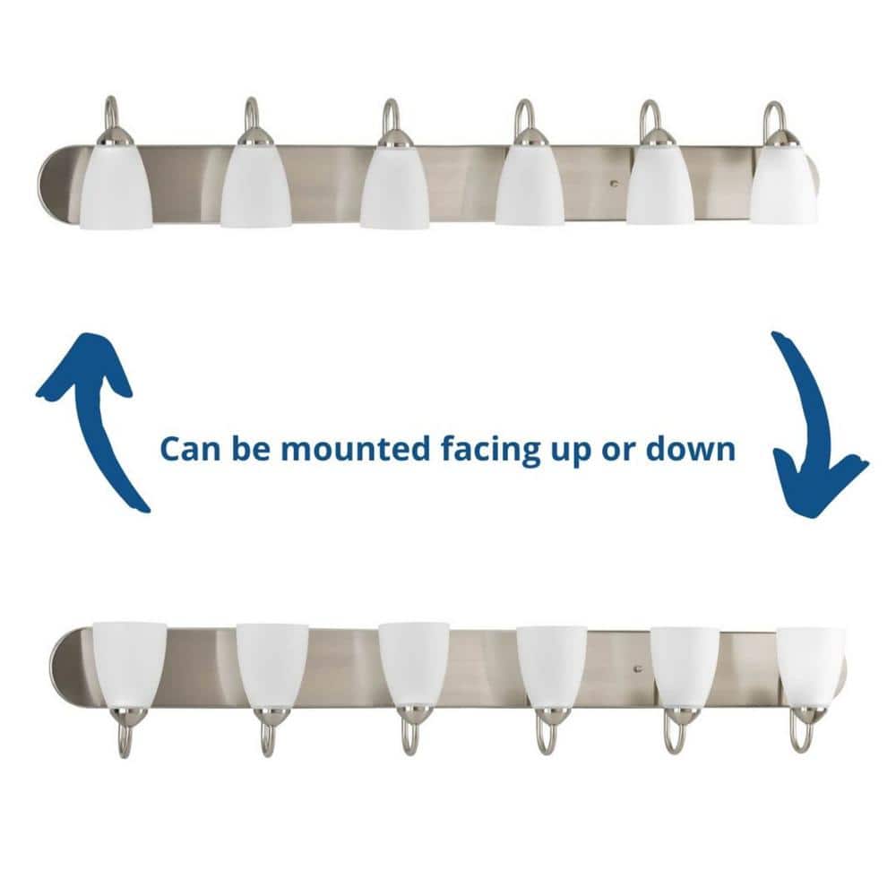 Progress Lighting Gather Collection 48 in. 6-Light Brushed Nickel Etched Glass Bath Vanity Light, P2714-09