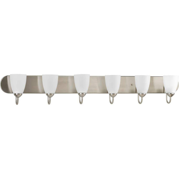Progress Lighting Gather Collection 48 in. 6-Light Brushed Nickel Etched Glass Bath Vanity Light, P2714-09
