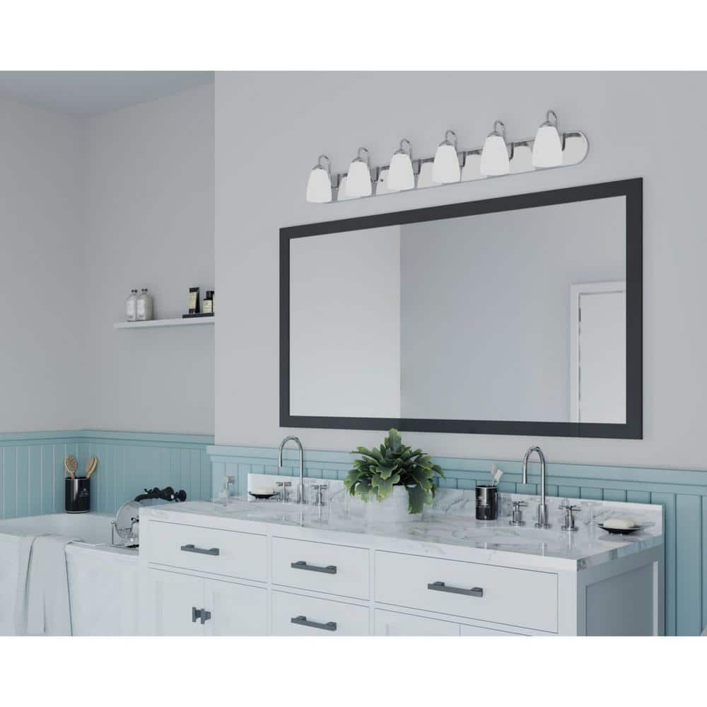 Progress Lighting Gather Collection 48 in. 6-Light Brushed Nickel Etched Glass Bath Vanity Light, P2714-09