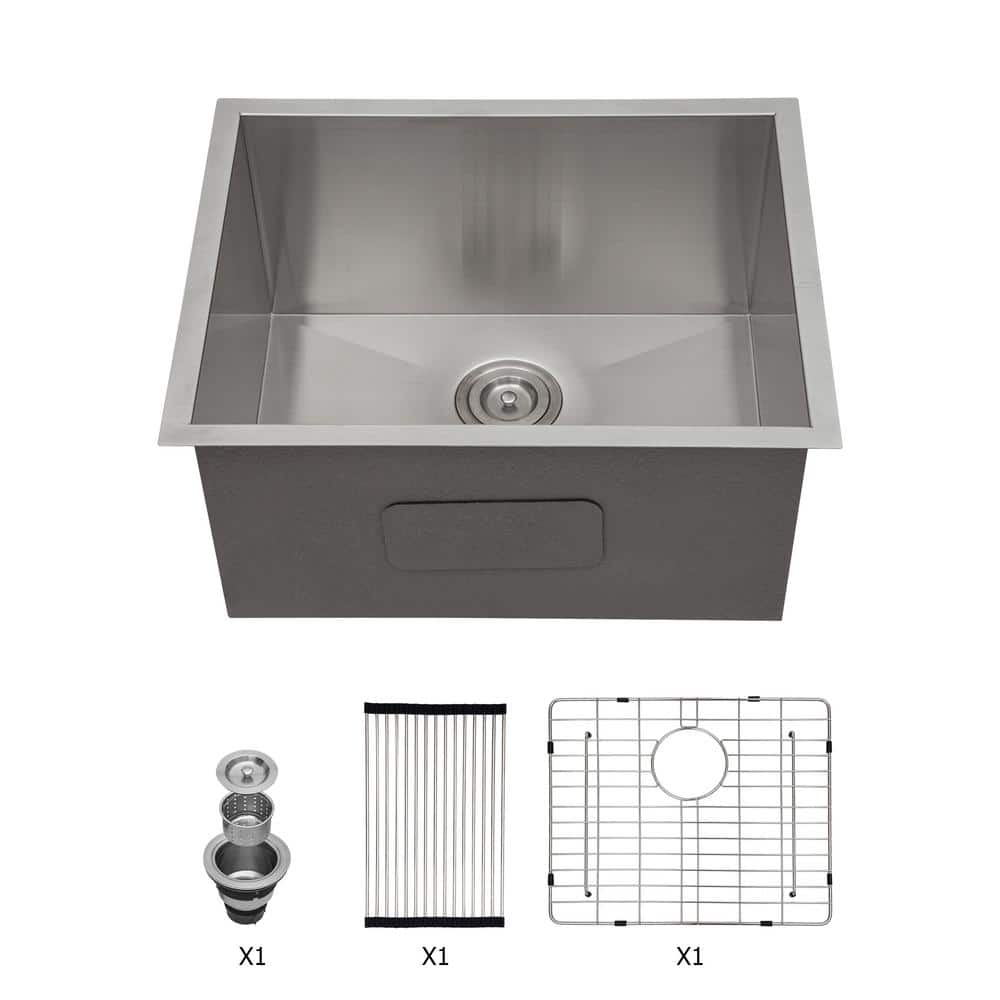 Sarlai 18 in. D x 21 in. W Undermount Laundry/Utility Sink Brushed Nickel Single Bowl Deep 16 Gauge Stainless Steel Bar Sink