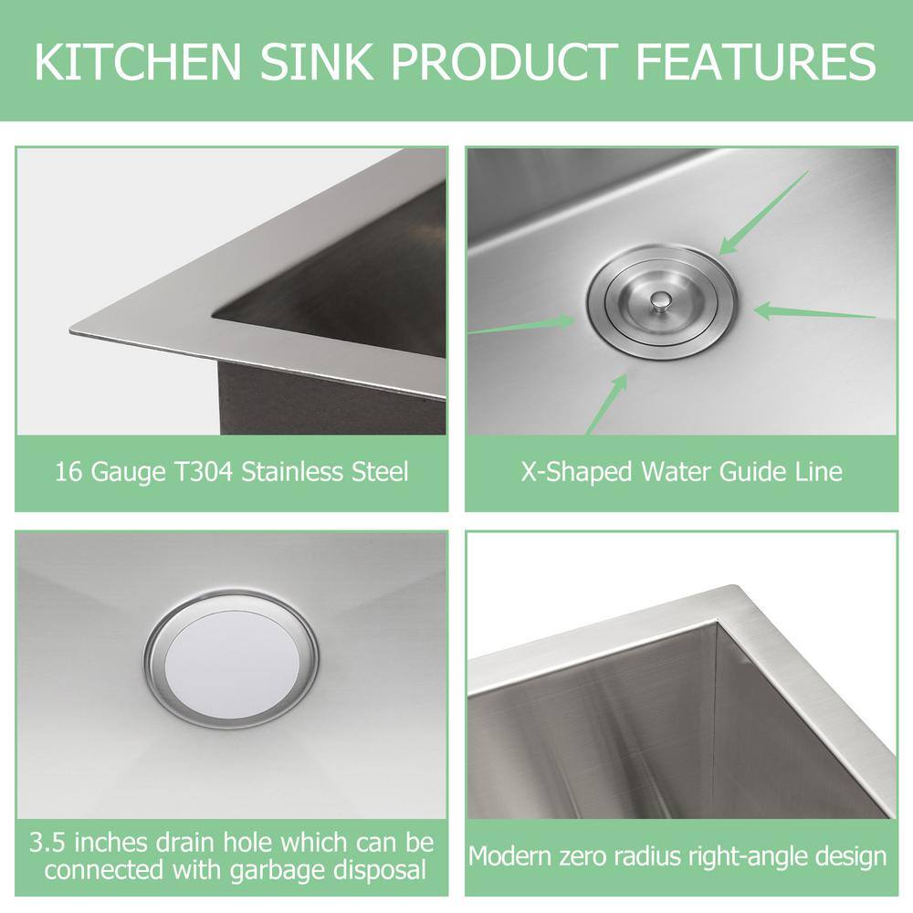 Sarlai 16.98 Gal. Brushed Nickel Undermount Laundry Sink with Bottom Grid