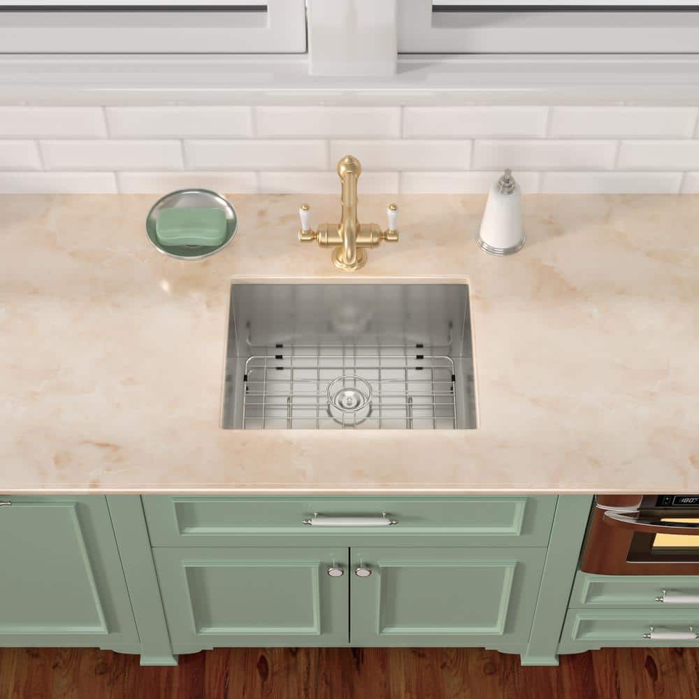 Sarlai 16.98 Gal. Brushed Nickel Undermount Laundry Sink with Bottom Grid