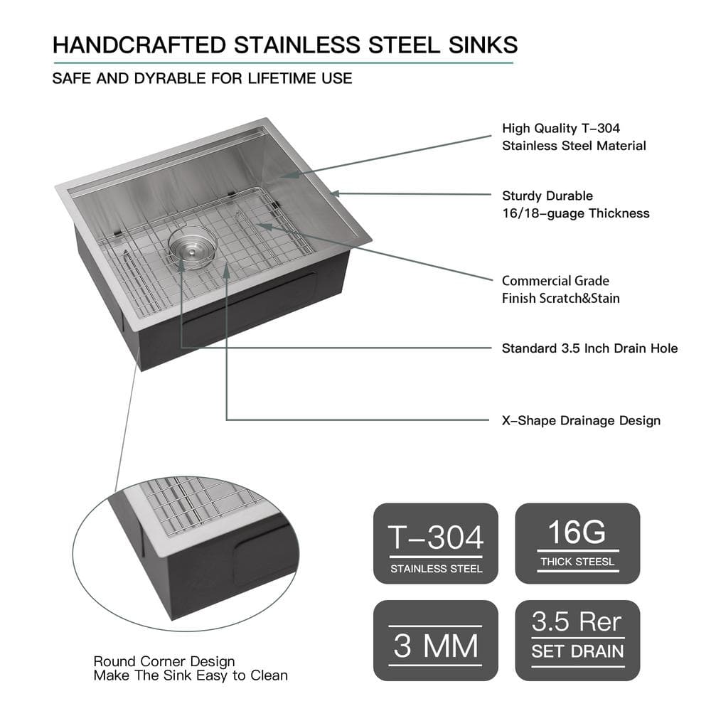 Sarlai 16-Gauge Stainless Steel 23-Inch Undermount Workstation Sink with Accessories