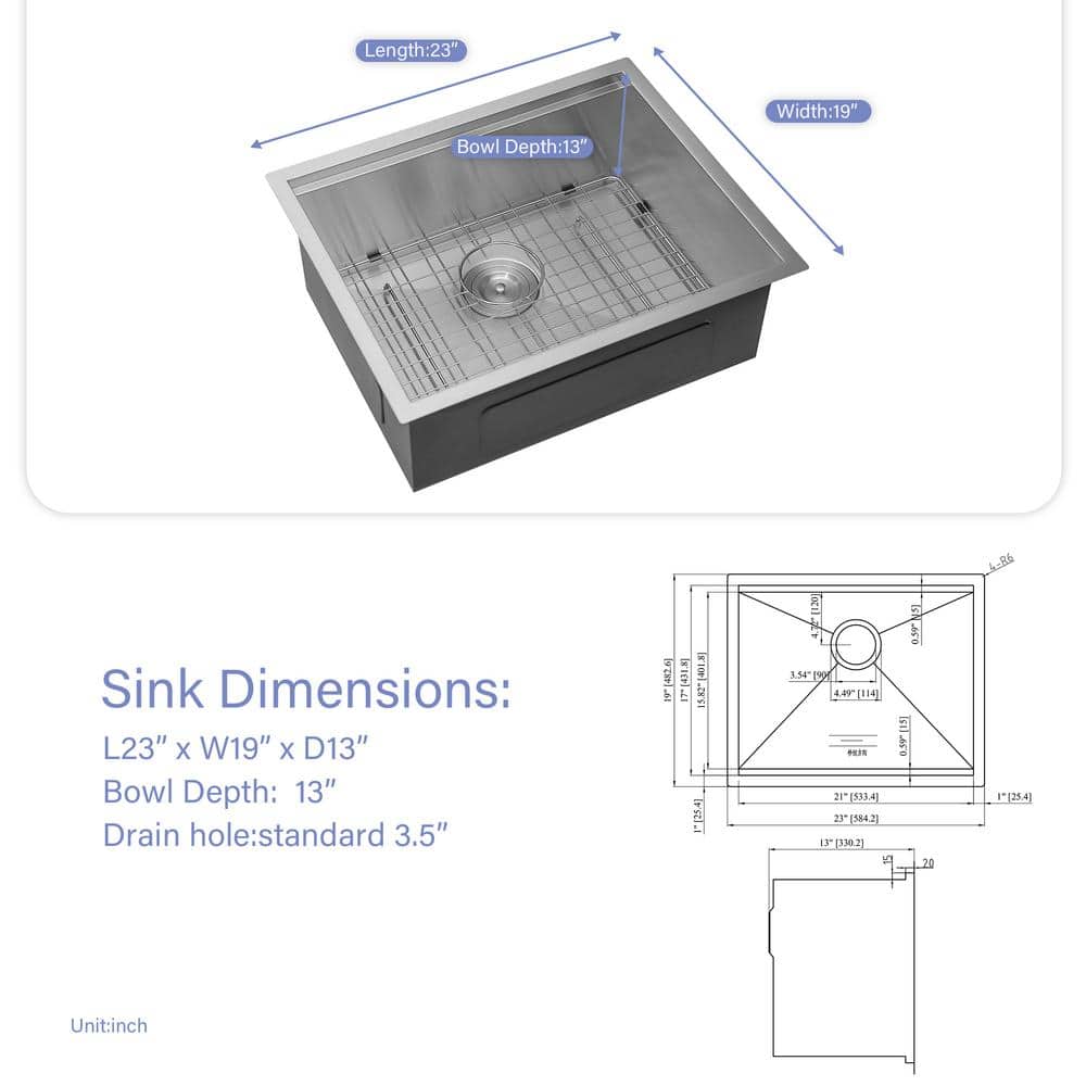 Sarlai 16 -Gauge Stainless Steel 23 in. Single Bowl Undermount Workstation Kitchen Sink Laundry Sink with All Accessories