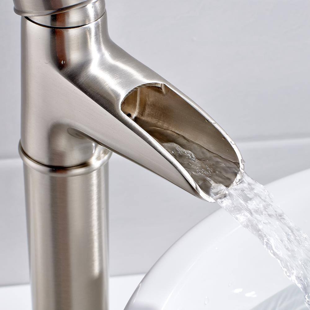 Lukvuzo Modern Contemporary Commercial Metering Single Handle Bathroom Sink Faucet Brushed Nickel