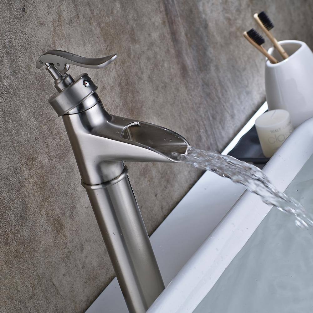 Lukvuzo Modern Contemporary Commercial Metering Single Handle Bathroom Sink Faucet Brushed Nickel