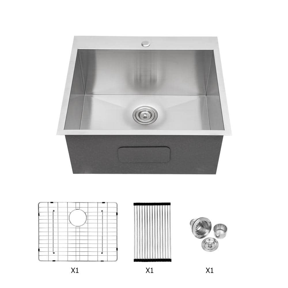 Cadeninc 22x22x12 Single Bowl Drop-In Laundry Utility Sink with Accessories