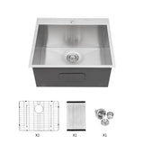 Cadeninc 22x22x12 Single Bowl Drop-In Laundry Utility Sink with Accessories