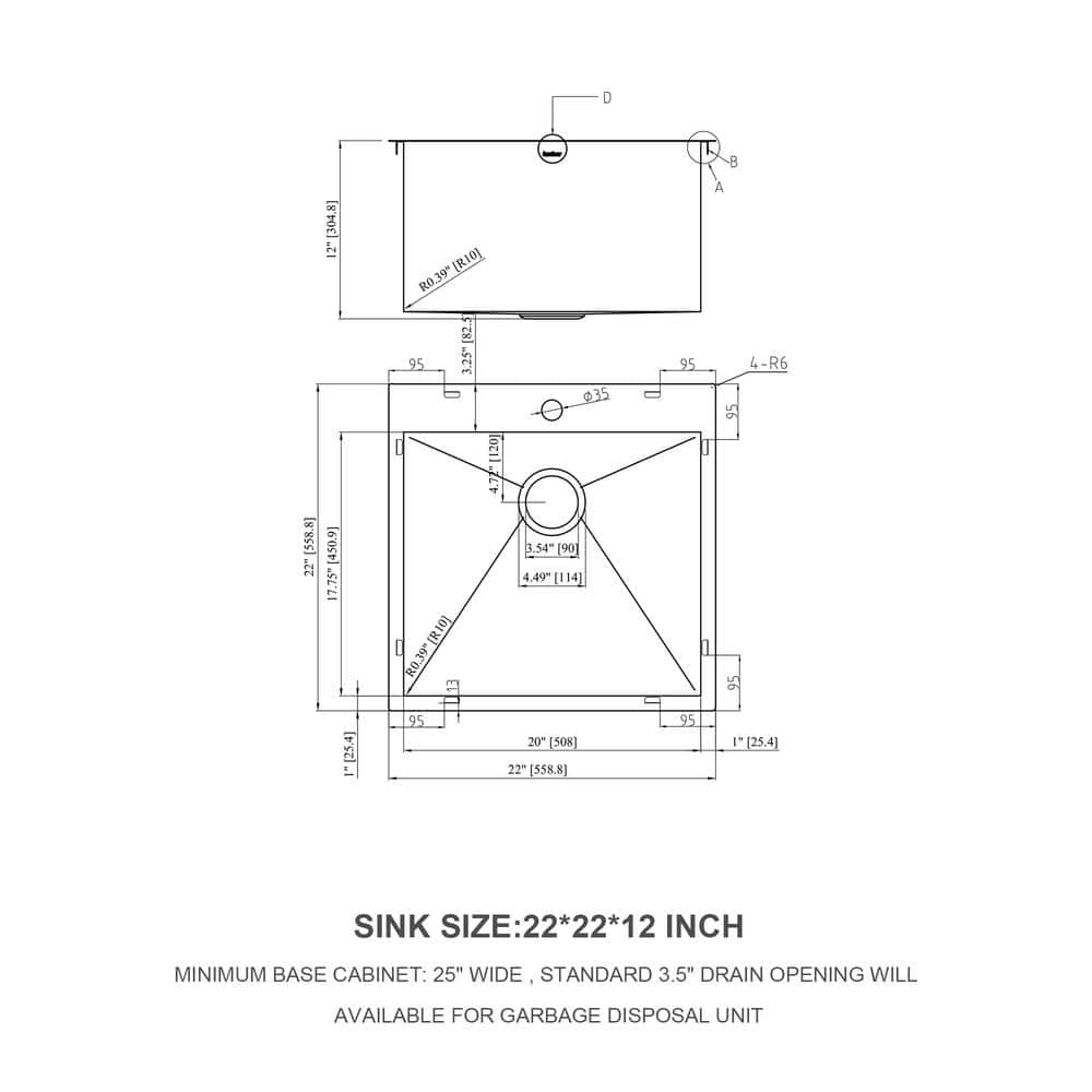 Cadeninc 22x22x12 Single Bowl Drop-In Laundry Utility Sink with Accessories