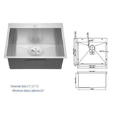 cadeninc 25 x 22 x 12 Inch Single Bowl Drop-In Utility Sink