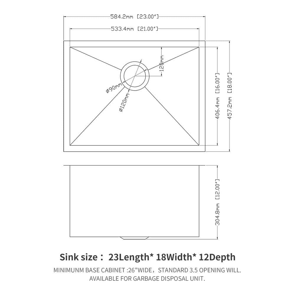 Cadeninc 23 x 18 x 12 Inch Undermount Stainless Steel Laundry Utility Sink