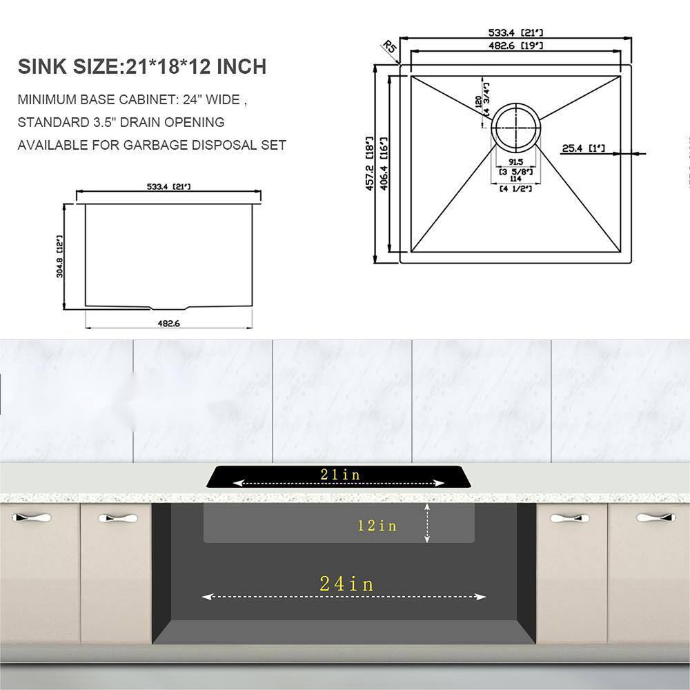 Staykiwi 23-inch Undermount Utility Sink with Sound-Dampening in Brushed Nickel
