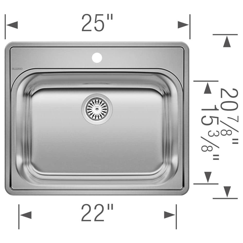 Blanco Essential 22" x 12" Drop-In Stainless Steel Kitchen Sink - Brushed Satin
