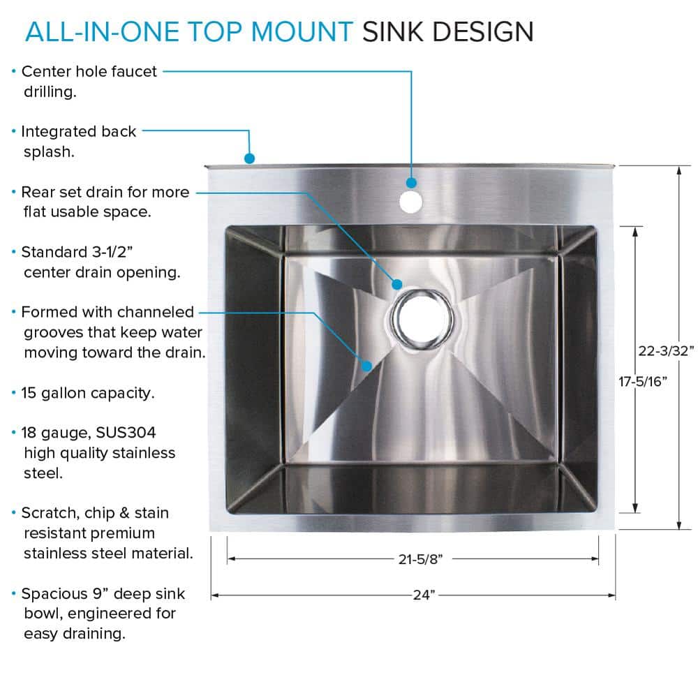 Transolid 15 Gal. 22.1 in. D x 24 in. W Freestanding Laundry Sink with Cabinet in Brushed Satin with Faucet