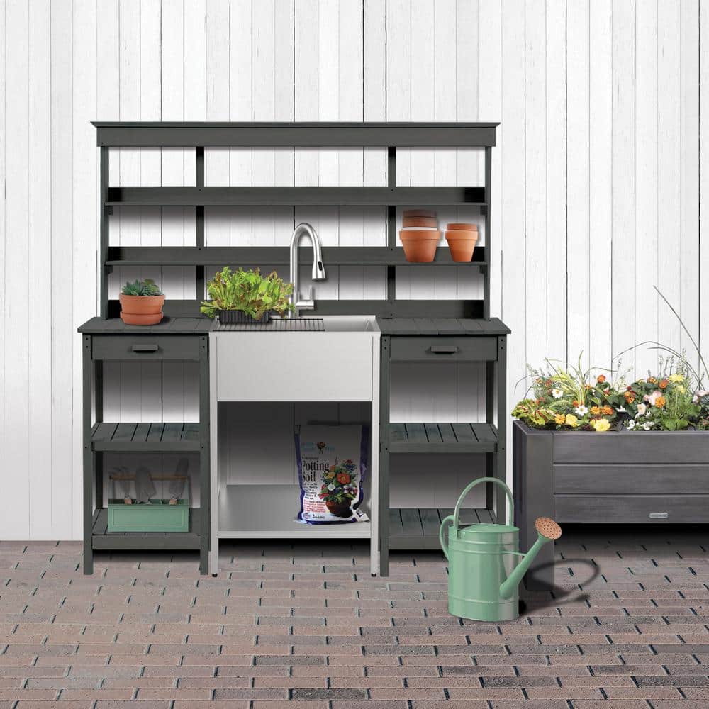 Transolid 15 Gal. 22.1 in. D x 24 in. W Freestanding Laundry Sink with Cabinet in Brushed Satin with Faucet and Accessories