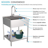 Transolid 15 Gal. 22.1 in. D x 24 in. W Freestanding Laundry Sink with Cabinet in Brushed Satin with Faucet and Accessories