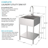 Transolid 15 Gal. 22.1 in. D x 24 in. W Freestanding Laundry Sink with Cabinet in Brushed Satin with Faucet and Accessories