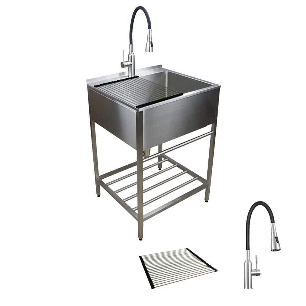 Transolid 25 in. x 22 in. Brushed Satin Stainless Steel Utility Sink with Wash Stand