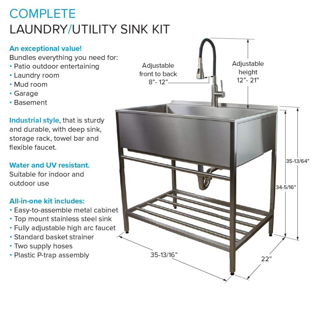 Transolid Stainless Steel Freestanding Laundry Utility Sink with Wash Stand