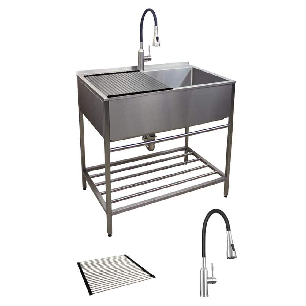 Transolid Stainless Steel Freestanding Laundry Utility Sink with Wash Stand