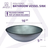 ANZZI Posh Series Deco-Glass Vessel Sink, Round 16.5 in., Brushed Silver